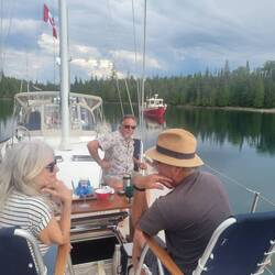 Happy hour on the bow of Rita James. Happy Birthday Chico