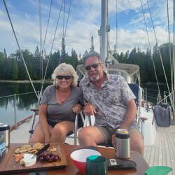 Drinks and appetizers on the bow. There was plenty of room for 4 deck chairs and a table.