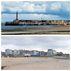 Views across Margate Sands; view to pier / view back