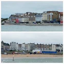 Views across Margate Sands; towards the Old Town / view back from Old Town