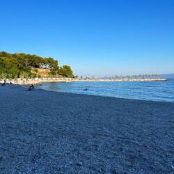 The nearby beach. Smaller pebbles