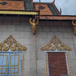 Temples tiles shaped like snake scales for Naga, mythical snake figure representing Khmer ancestry