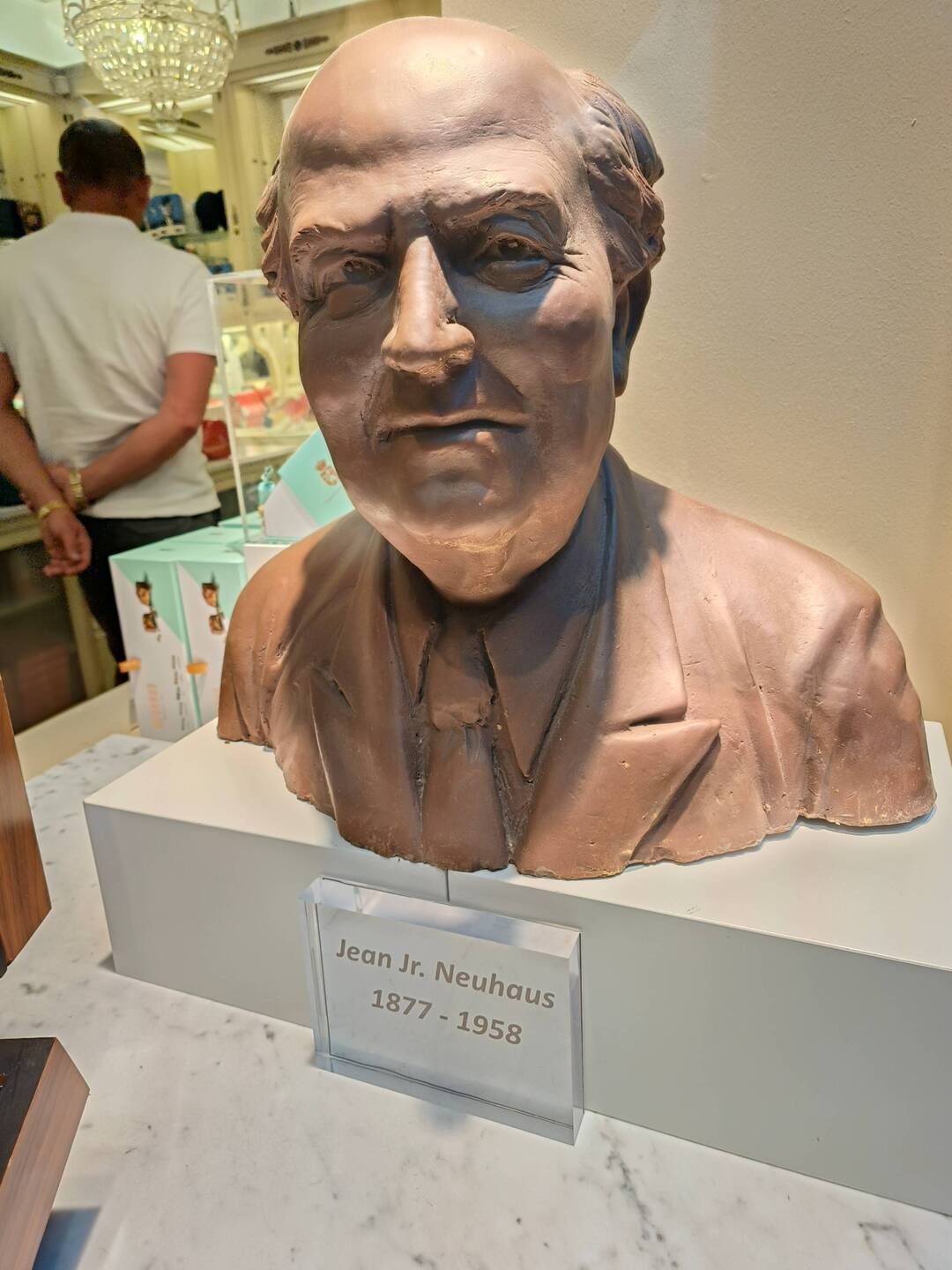 A chocolate bust of this companies founder