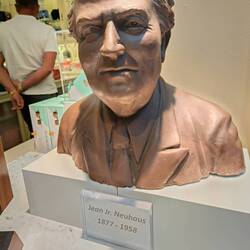 A chocolate bust of this companies founder