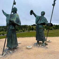 Pilgrim statues overlooking Santiago