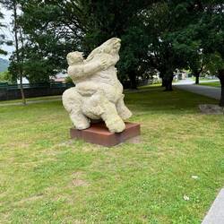 A medieval sculpture that now sits in a parm