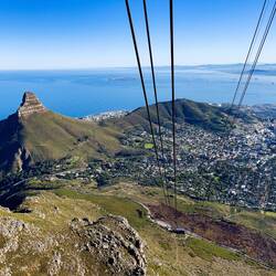Lion's Head and the city as we travel up Table Mountain— Cape Town, SA.