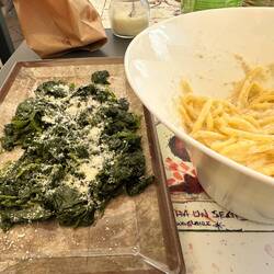Tonnarelli cacio e pepe and the best spinach I've ever had.