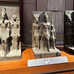 Triads of KingMenkaure, the goddess Hathor, and the Theban-nome god/the jackal-nome goddess