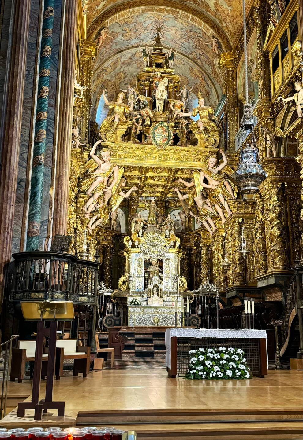 First view of the alter at the Cathedral Santiago D Compostella