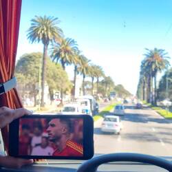 Fußball im Bus nach Montevideo