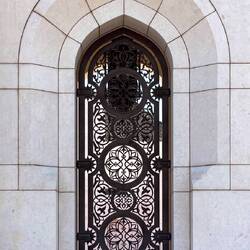Decorative grille covering at the complex — Muscat, Oman.