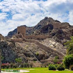 Government & Palace Complex ... Watch Towers in the mountains — Muscat, Oman.