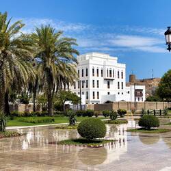 Royal Court Affairs Office and Al Mirani Fortress in the background — Muscat, Oman.