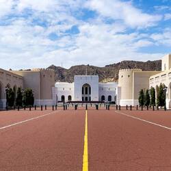 The building in the center distance is the National Museum — Muscat, Oman.