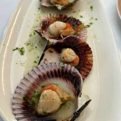 Scallops cooked on a light butter sauce- very yummy.