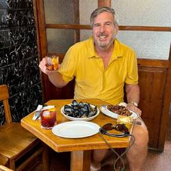 We found a great tapas place near our place, Cal at our favorite table in the corner.