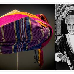 National Museum — Saidi-style turban of the late Sultan Qaboos bin Said — Muscat, Oman.