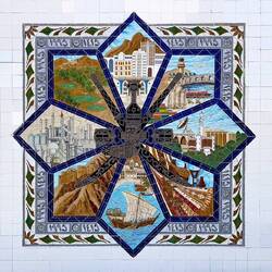 Tile mural ... with scenes of traditional and modern Oman — Muscat, Oman.