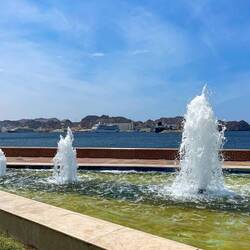 Insignia and the sultan's mega yachts across the way — Muscat, Oman.