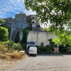 building built right into the rock