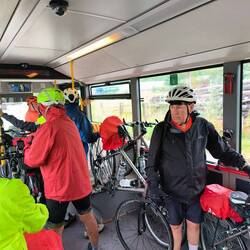 Boarding a shuttle bus to go through a tunnel