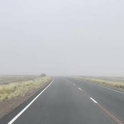 Leaving Coober Pedy in the fog