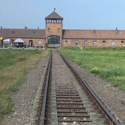 Train tracks delivering prisoners to Auschwitz II death camp