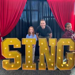 Movie night at church for Kev and the girls!