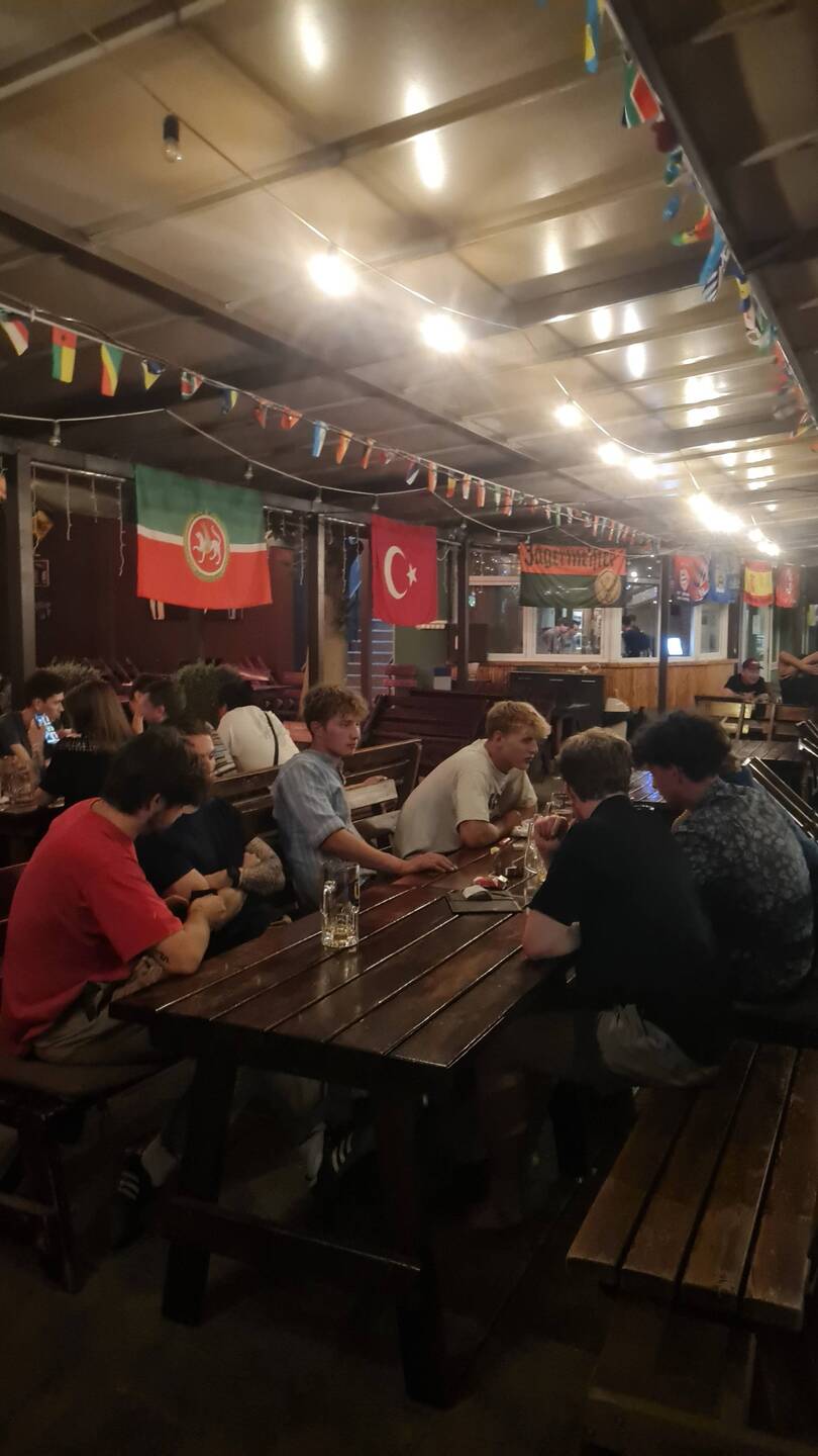 at a public viewing with half the hostel