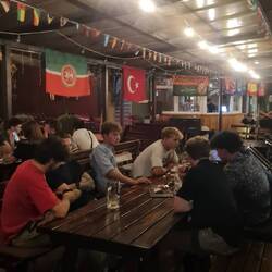 at a public viewing with half the hostel