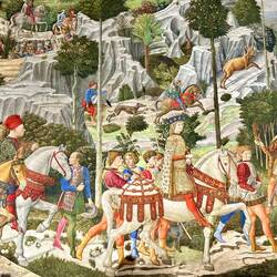 Very elaborate frescoes inside the chapel. Man on horseback surely a Medici?