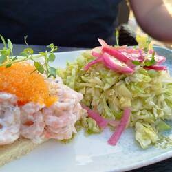 Toast Skagen - Shrimps, Mayo, Fischrogen und Salat