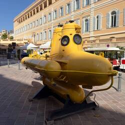 A yellow submarine outside the Oceanographic Museum.