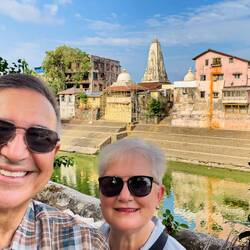 The Walkeshwar Temple tower behind us ... Banganga Temple Tank Area — Mumbai, India.