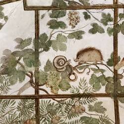 From a whimsical ceiling fresco in a personal study at the villa