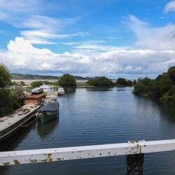 Rainboat is moored on the far right, with Sharpness Marina entrance on the left
