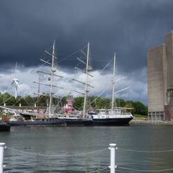 Tall ships in Sharpness shipyard