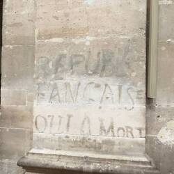 The "French Republic or Death" graffiti inside the Eglise St Paul-St Louis.