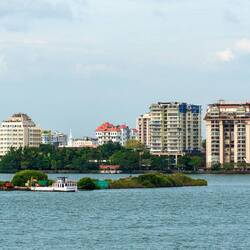 Skyline as we approach the cruise terminal — Kochi, India.