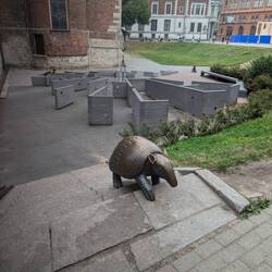 Ardvark exiting a maze? Couldn't quite track down the meaning of this...