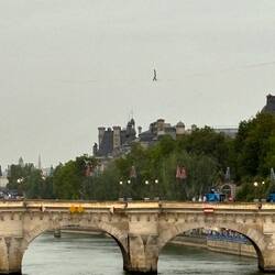 That's not dirt on my lens, it's a tightrope walker in the sky