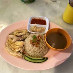 Hainanese chicken rice. It was decent but the broth needs work..