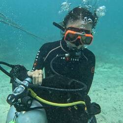 Practicing taking our BCD off underwater