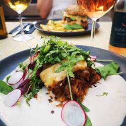 Vegan lasagna with rhubarb cherry lemonade (amazingly delicious!)