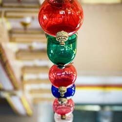 Colorful pendant lights at the Paradesi Synagogue ... Jew Town — Kochi, India.