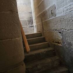 The stairs going up to the dorm