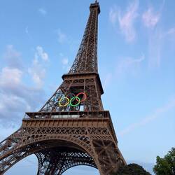 Eiffel Tower with Olympic Rings.