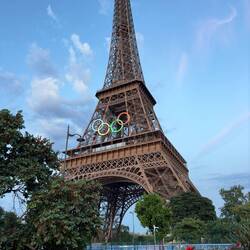 Eiffel Tower with Olympic Rings.