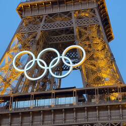 Eiffel Tower with Olympic Rings.